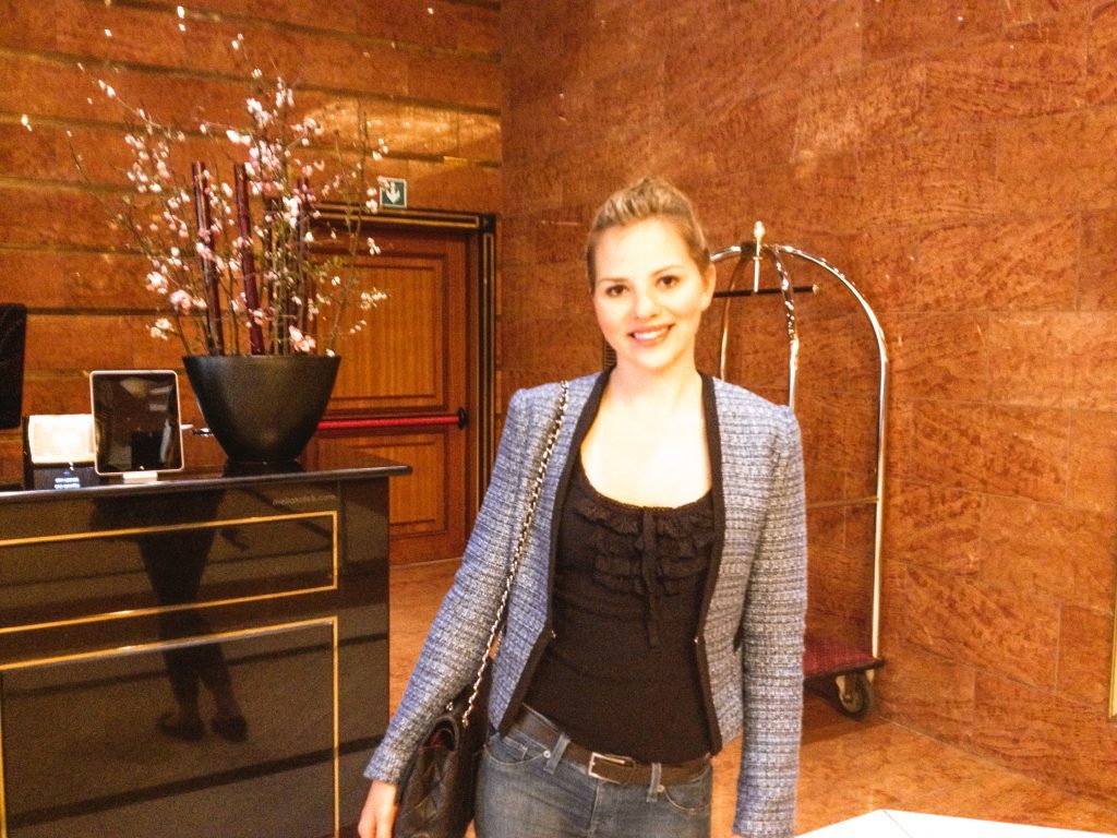 A girl in a Melia Milan hotel lobby
