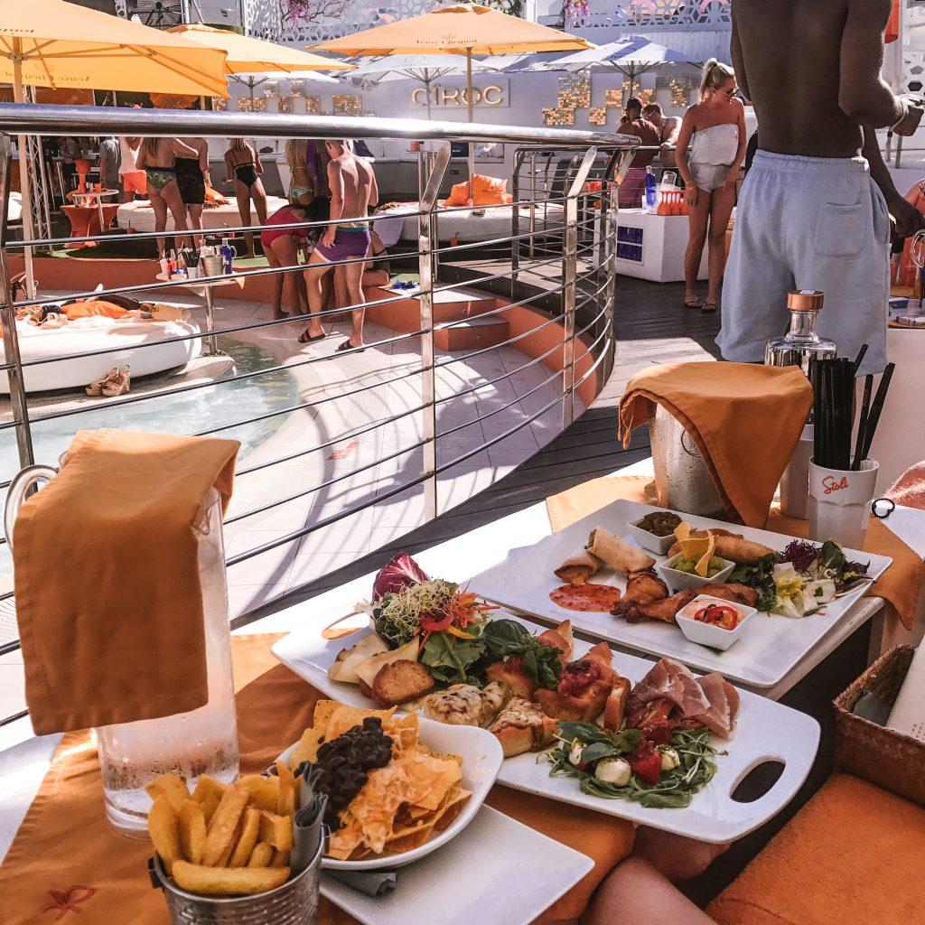 Plates of food at O Beach Ibiza