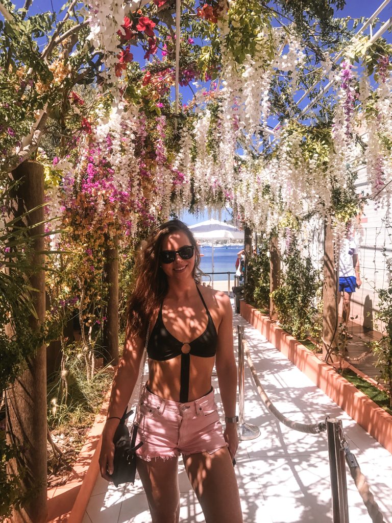 O Beach Ibiza entrance covered in flowers