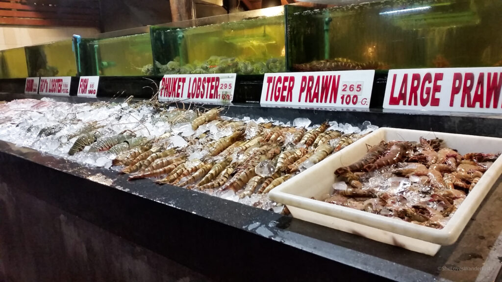 Raw seafood in a seafood restaurant in Thailand